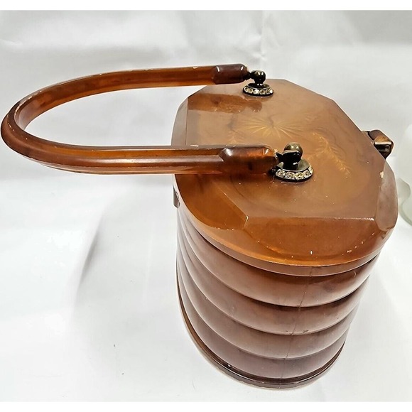 VTG Amber Lucite Purse Mid Century Pocketbook Vintage 1950s Rhinestones - Picture 13 of 16